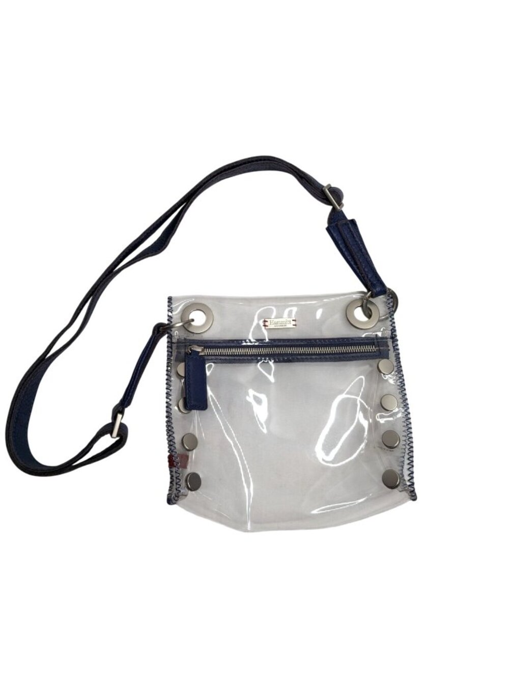 Hammitt Tony Indigo Clear Crossbody Bag Leather Strap Silver Studded Hardware